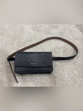DKNY BELT BAG FANNY PACK Black Pebbled Leather 7x4 sz